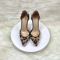 Brown Leopard Hairy Flock Pointy Toe High Heel Shoes