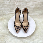 Brown Leopard Hairy Flock Pointy Toe High Heel Shoes