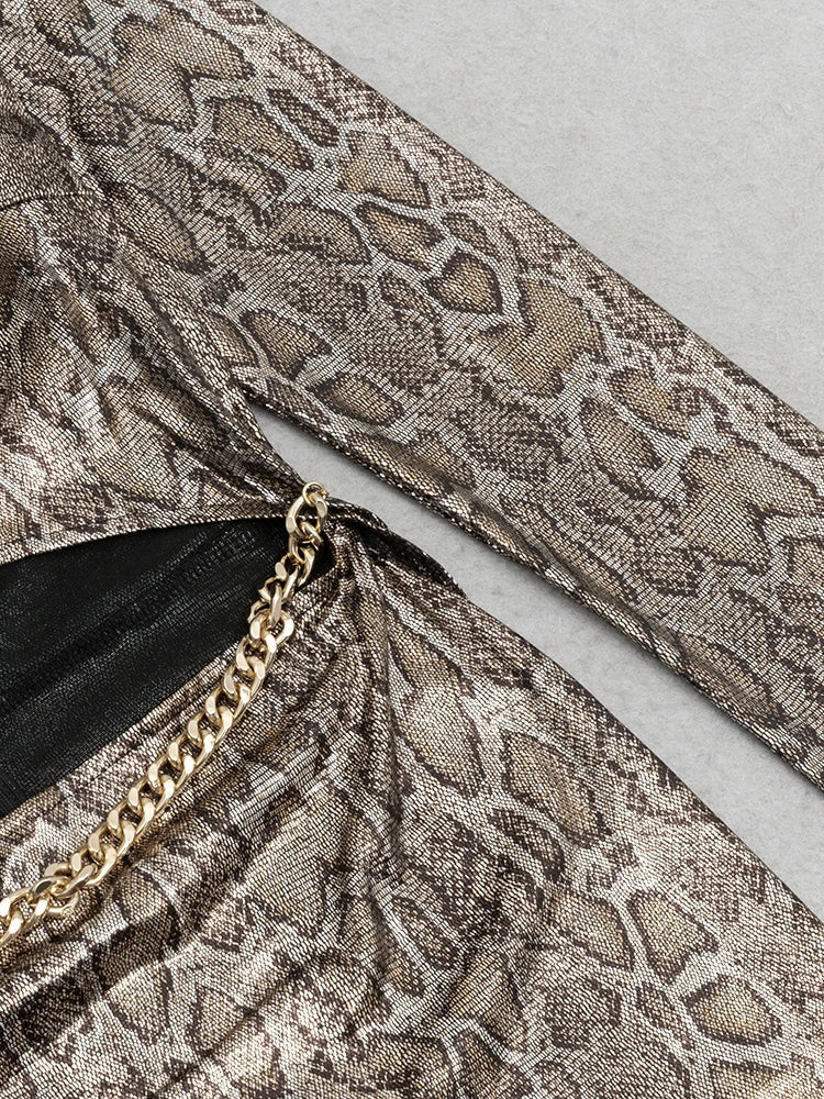Python Snake Pattern Cut Out Dress with Chain