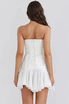 Strapless Lace-Up Backless Patchwork Mini Dress - Patchwork Mini Dress