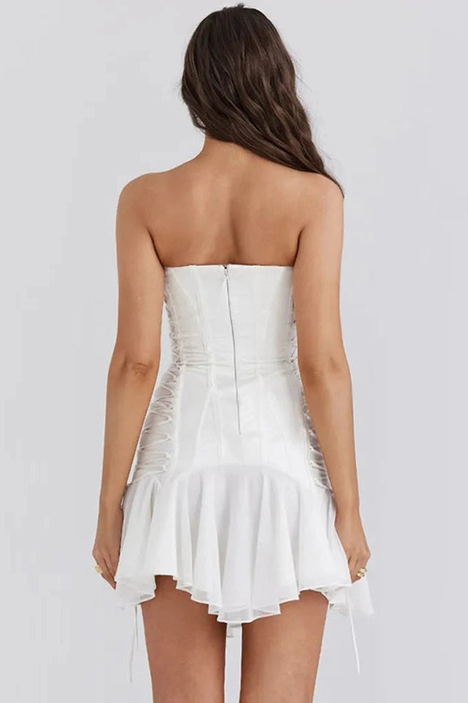 Strapless Lace-Up Backless Patchwork Mini Dress - Patchwork Mini Dress