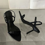 Buckle Sandals with Sexy Back and Thin High Heels for Summer