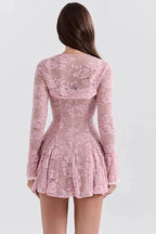 Printed Two-Piece Mini Dress with See-Through Flare Sleeves