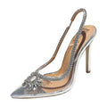 Clear Rhinestone Women Sandals Pumps with Hollow Out Slingbacks and High Heels