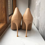 Nude Matte V Side Cut Pointy Toe High Heel Shoes