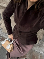 Retro Burgundy Red Jacket Women Stand Collar Button Slim Long Sleeve Jackets Fall Winter Fashion Lady High Street Outerwear
