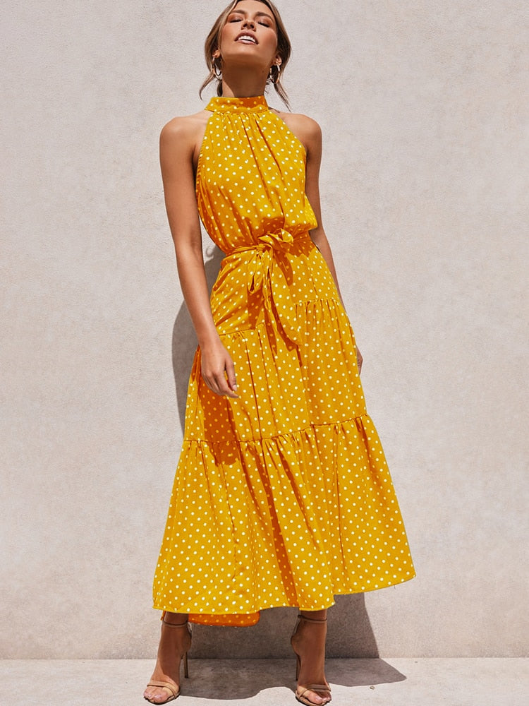 Adriana Chic Summer Dress with Polka Dot Print Shine Into Designer Edit