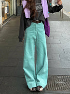 Women Striped Corduroy Wide Pants Plain High Rise Straight Loose Casual Draped Long Trousers Korean Vintage Autumn Clothes
