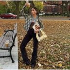Check Plaid Knitted Cardigans Women Single Breasted Casual Loose Elegant Sweaters Long Sleeve Chic Coats 2024 Winter Lady Tops
