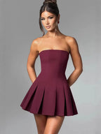 Oversized Bow Strapless Pleated Fit and Flare Mini Dress