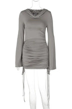 Pleated Slim Fit Long Sleeve A-Line Mini Dress
