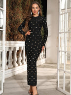 Tatiana Long Sleeve Bandage Maxi Dress with Embellishments