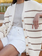 Striped V-Neck Knit Cardigan