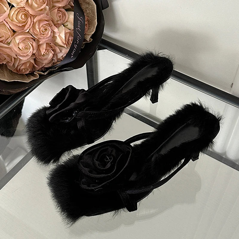 Chic Rose Flowers Narrow Band Slippers Women Slides Shoes