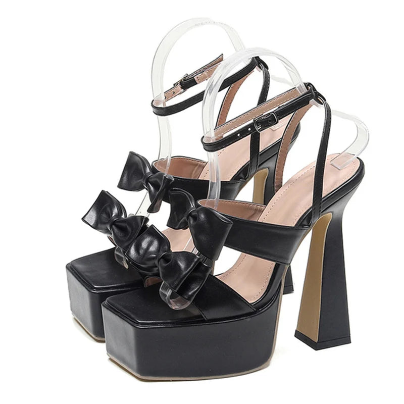 Silver Chunky High Heels Platform Sandals - Runway Style Sexy 15CM