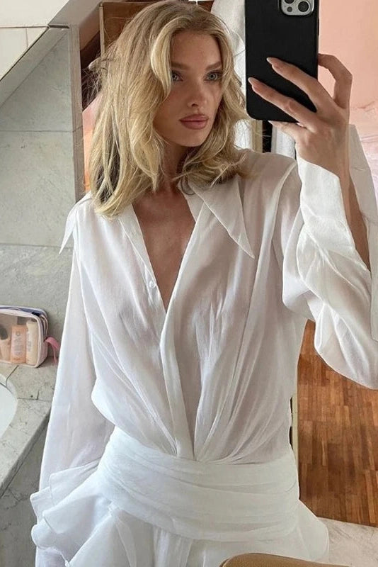 Elegant Single-Breasted Mini Dress with Long Sleeves