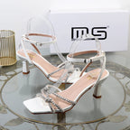 Rhinestone Summer Sandals with High Heels