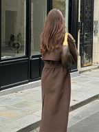 Casual Lapel Long Coats With Belt Women Lace Up Double Breasted Full Sleeve Overcoat Autumn Winter New Lady Streetwear