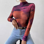 Gradient Patchwork Slim Fit Sheer Top