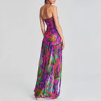 Strapless Floral Print High Split Maxi Dress