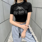 Spider Rhinestone Slim Fit Crop Top