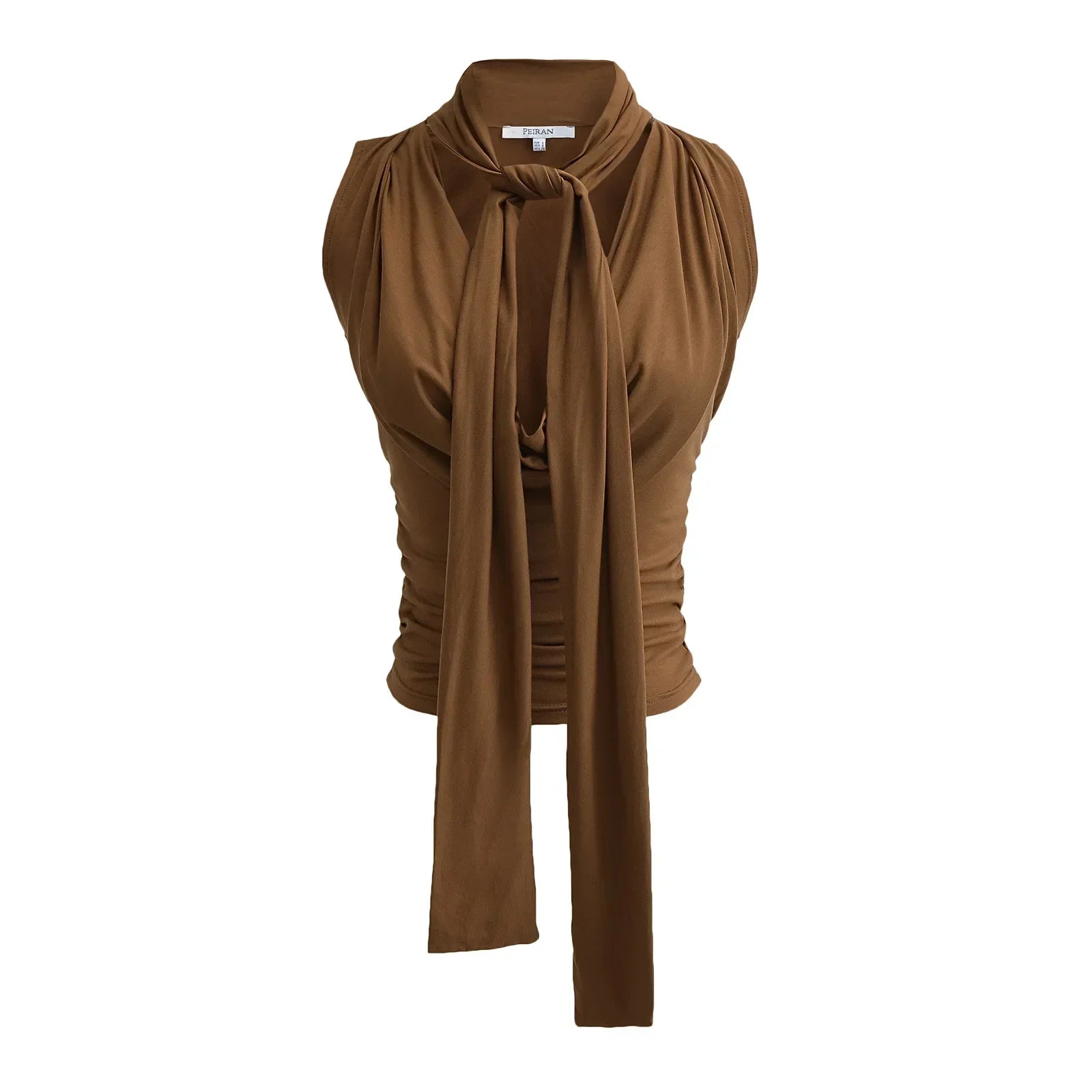 Women Sleeveless Tie Neck Plain Top JERSEY TOP WITH BOW Ruched V-neck Knot Detail Tank Top