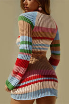 Striped Mini Dress with Knit Hollow Out Detail