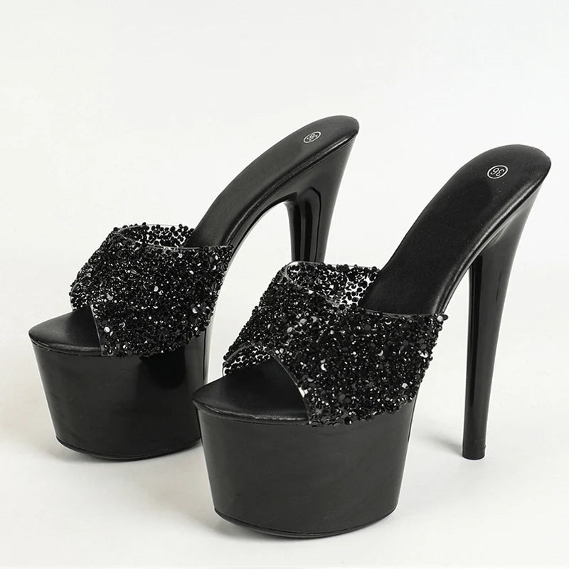 Black Red High Heels Platform Slippers for Women Summer