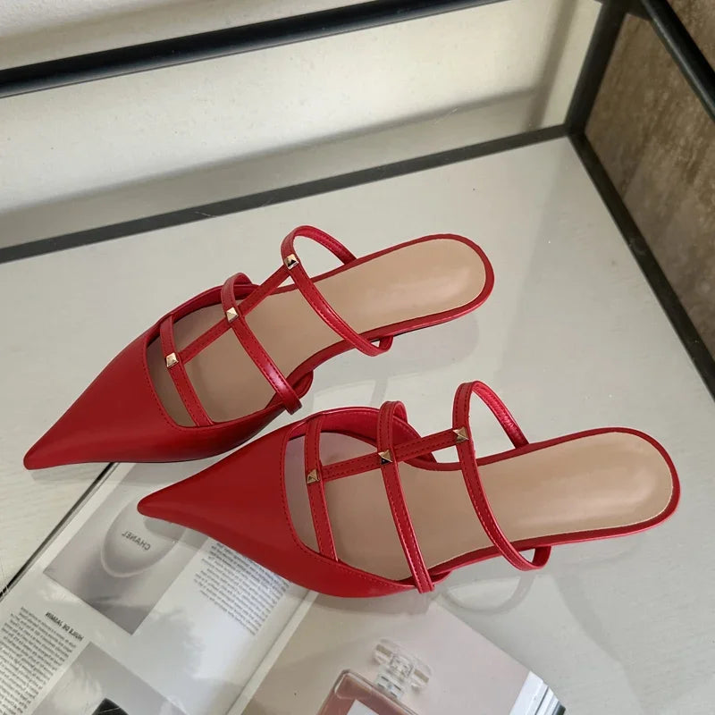 Pointed Toe Mule Slippers Women Pumps Fashion Low Heels for Banquet Party
