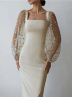 Aurora Aesthetic Evening and Party Dress with Square Neckline and Long Sleeves Statement Occasion Edit