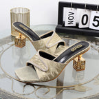 Luxury gold high-heeled slippers with special shape for fall