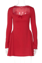 Elegant Pleated Long Sleeve A-Line Mini Dress