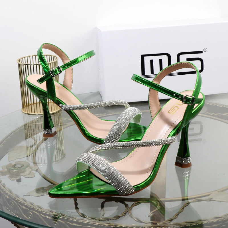 Elegant green high heel shoes for summer, new luxury design