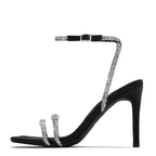 Crystal Ankle Strap Black Sandals for Elegant Women Party Wedding Banquet