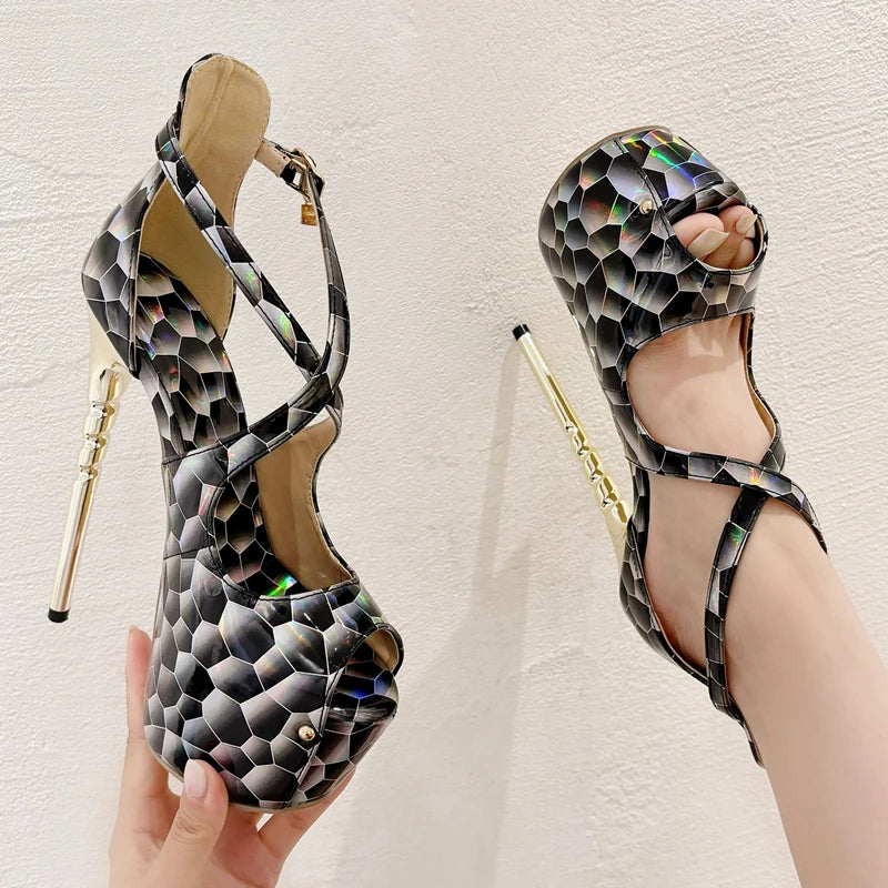 Peep Toe Hollow Out Platform Sandals with Super Stiletto Heels