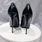 Black Patent Pointy Toe High Heel Stilettos for Women - Slip On OL Formal Dress Shoes