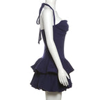 Sexy Backless Spring Mini Dress Women Square Collar Patchwork Bandeau Fashion Solid 2025 New Dress Female Bodycon Dress