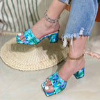 Cozy Leather Women Slippers Sandals with Open Toe and Low Square Heels