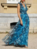 Lucía Premium Bohemian Long Peacock Blue Dress in Summer Style Evening Wear Edit