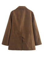 Turn Down Collar Brown Autumn Jacket for Women Casual Single Breasted Long Coat Jacket Female Winter Jacket Back Slit