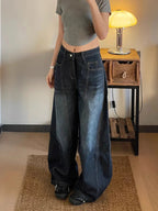 Women's Wide Leg Baggy Casual Denim Trouser Cool Girl High Waisted Streetwear Fashion Pants Female Straight Loose Unisex Jeans