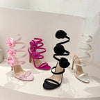 Silk Flower Ankle Strap Sandals for Summer Sexy Woman