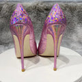 Pink Laser Shiny Crocodile Effect High Heel Shoes for Women