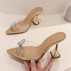 Sexy Butterfly-knot Pointed Toe PVC Transparent Heels Sandals for Women