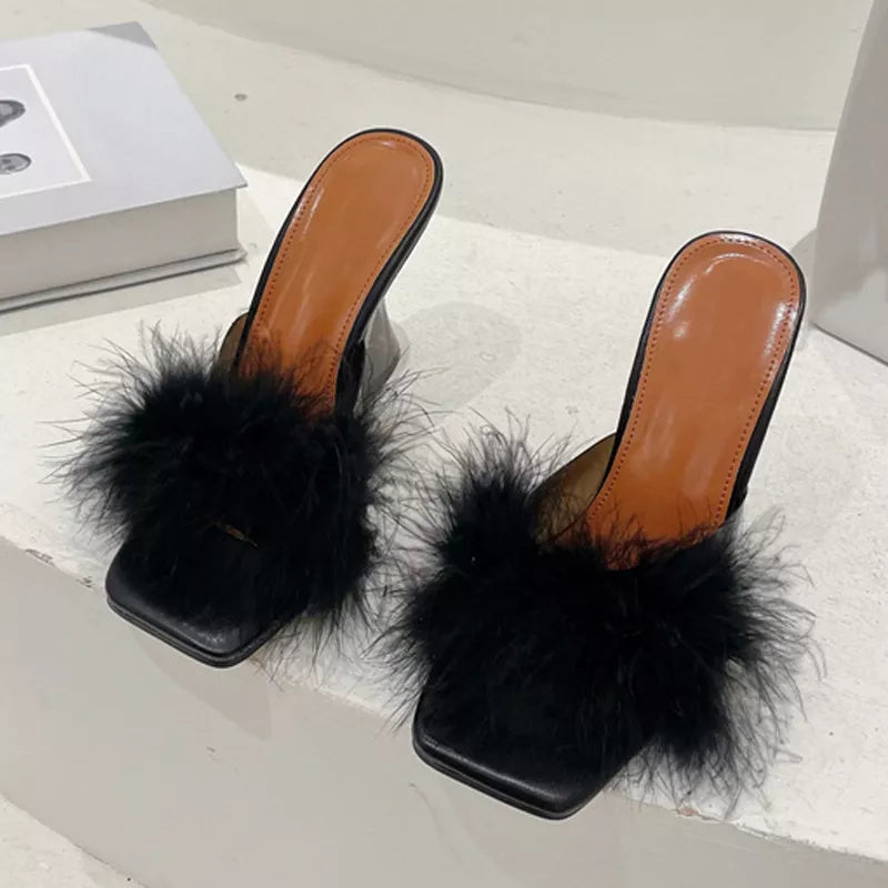 Pink Feather Transparent High Heels for the New Woman