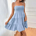 Smocked Square Neck Spaghetti Strap Tiered Ruffle Hem Mini Dress