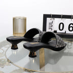 Luxurious Rhinestone Square Toe Black Sandals with 4CM Heel