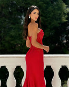 Red Beaded Sweetheart Prom Dress
