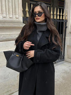 Casual Lapel Long Coats With Belt Women Lace Up Double Breasted Full Sleeve Overcoat Autumn Winter New Lady Streetwear