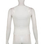DressBetty - Slim Knitted Vest White Sleeveless O Neck Butterfly Vintage Print Tank Crop Tops